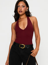 Someone New Halter Bodysuit Burgundy